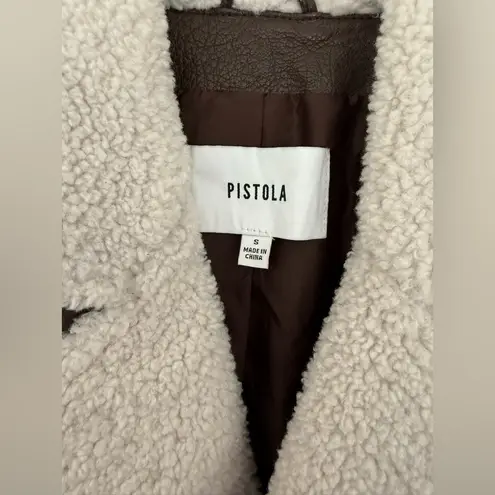 Pistola Blaine Sherpa Collar Moto Jacket Brown Vegan Leather Size Small