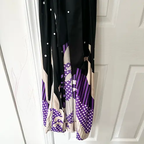 Hanae Mori for Sandcastles Vintage Satin Asian Kimono Slinky Robe Black Purple M Size M