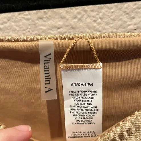Vitamin A New Gold Taupe Ribbed Bikini Bottoms Size Small 6 NWT
