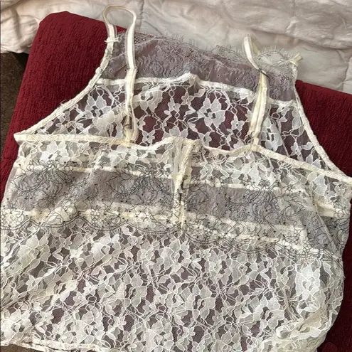 Anthropologie Cream Lace Chemise with Floral Design Size XL