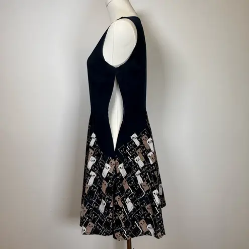 L.A.Soul Sleeveless Fit & Flare Dress Multicolor Cat Pattern Women’s Size Small Blue