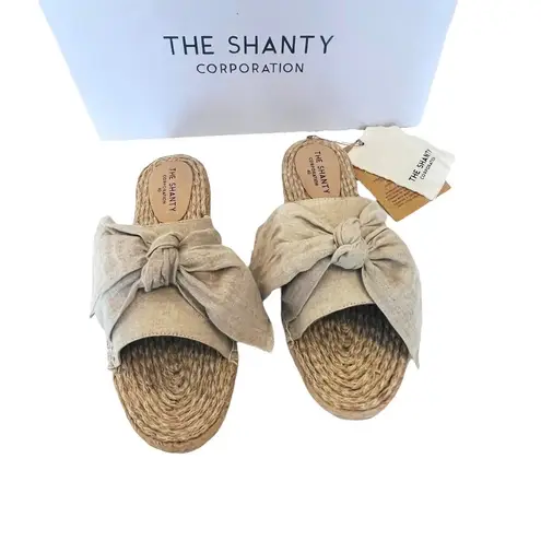 NEW Shanty SHACK SLIDES Women's Slip On SHOES 40, US 9 Natural Linen Bow Sandals Tan