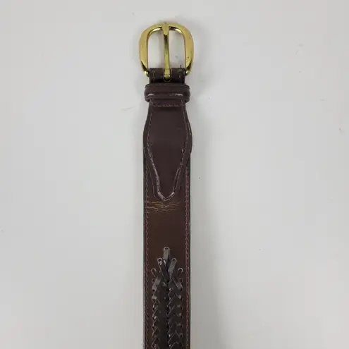 Mens Genuine Leather Belt 34 Brown Basket Weave Braided Solid Brass Buckle