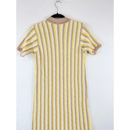 Rue Stiic Womens Dress Yellow Mini Sweater V Neck Striped Short Sleeve Size XS
