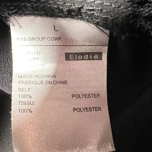 Elodie Black V Neck Button Front Long Sleeve Blouse Top Women L Puff Shoulder