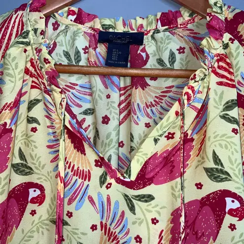Rachel Roy Red &Yellow Colorful Parrot Print Short Ruffle Sleeve Blouse Large Green Size undefined