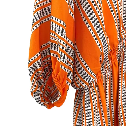 Taylor Stripe Print Orange Fit and Flare Dress Elbow Sleeve V