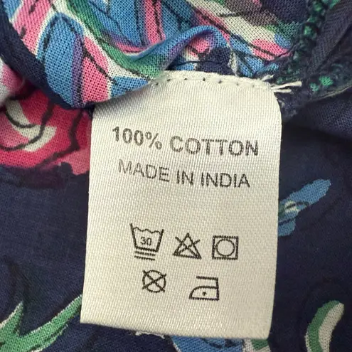 Fitzroy & Willa NWT Floral Print Soleil Dress Navy Balloon Sleeve Cotton Size S Blue