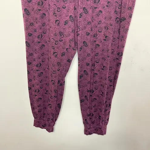 ANY BODY Burgundy and Black Floral Print Lightweight Lounge Jogger, LP Purple Size undefined
