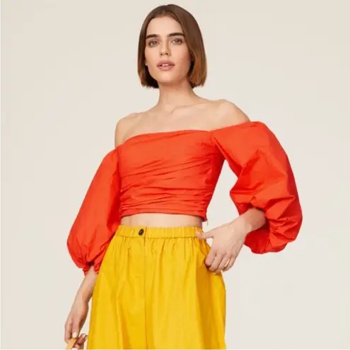 Tanya Taylor Alondra Off Shoulder Puff Sleeve Crop Top Sz 2