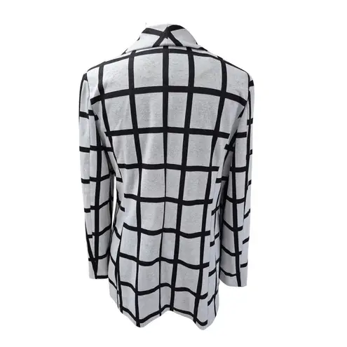 Bagatelle Collection Open Long Coatigan Gray/Black Windowpane Plaid Sz L