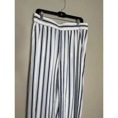 Ann Taylor  LOFT Blue White Striped Ultra Wide Leg Pant Small Elastic Waist Flowy