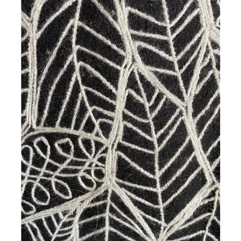 Antik Batik Black & White Wool Embroidered Leaves Large Tote Bag