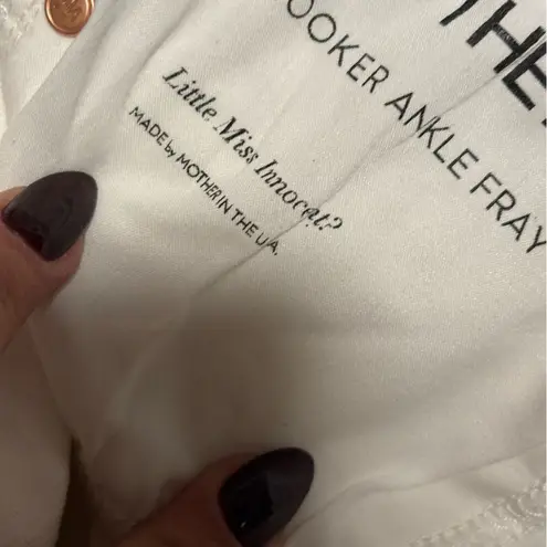 Mother Jeans Looker Ankle Fray Little Miss Innocent White