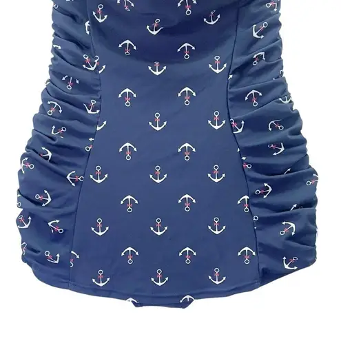 Unique Vintage Anchor Swimsuit Dress Navy Blue Halter One Piece Size Large Retro