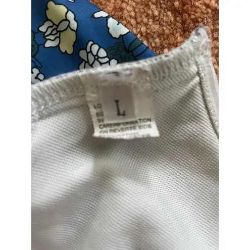 Blue Floral Stripe Fringe Bandana Tube Top L Strapless Tie Back Cotton Blend Size L