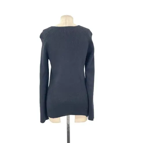 Torn By Ronny Kobo Cut Out Neckline Black Long Sleeve Ribbed Sweater Size Large