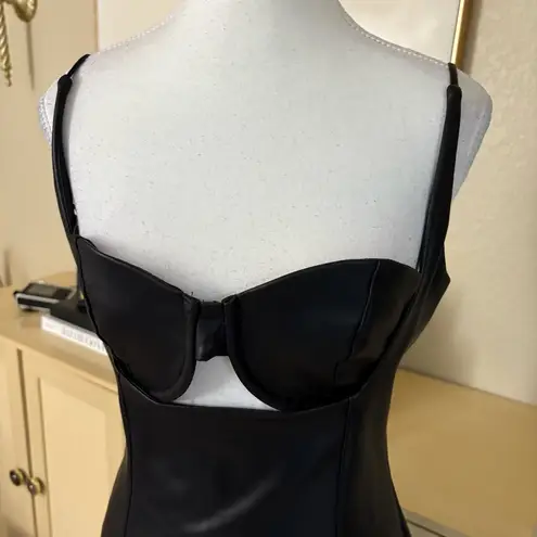 H:ours Doyle Mini Dress Black Faux Leather Size Small