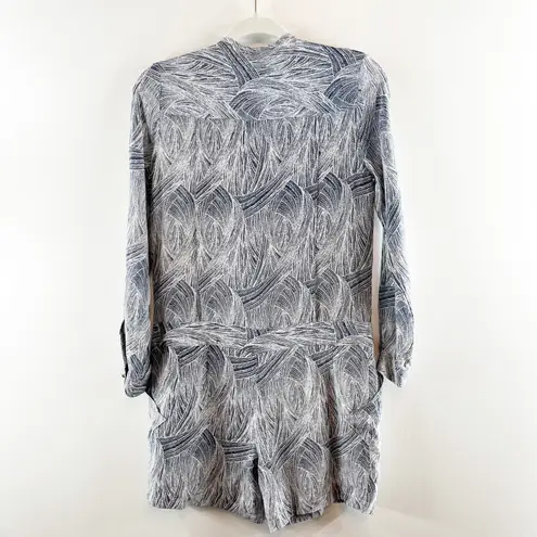 Jenni Kayne Long Sleeve Leaf Printed Silk Shorts Romper One Piece Gray XS