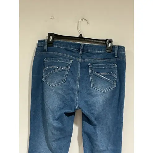 Woman’s Glitter Scape 6 Blue Jeans Straight Leg Stretch Rhine Stones