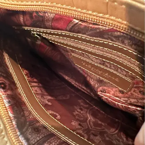 Tignanello Croc Embossed Leather Crossbody Purse Women's Tan Silver Boho Casual