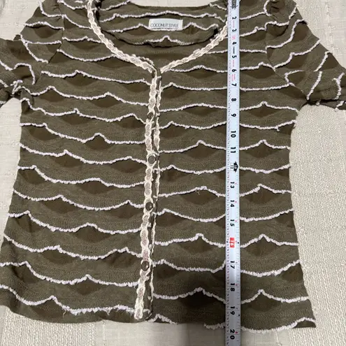 Coconut Style Women Vintage Olive Green Scalloped Ruffle Cardigan Sweater Size M Size M