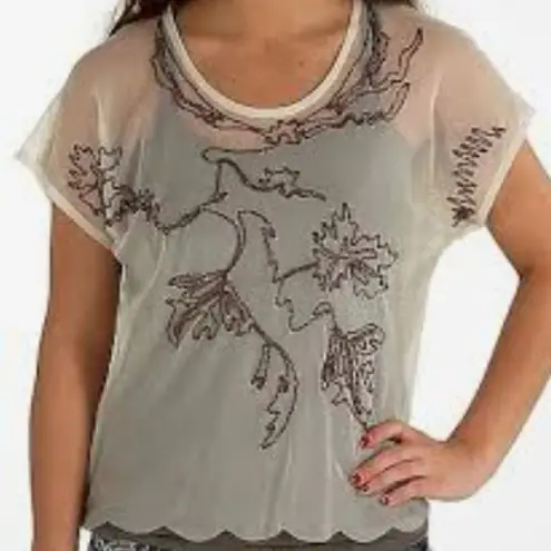 BKE Boutique cream mesh front sweater size large