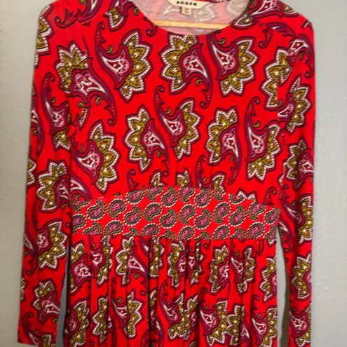 Boden Thea Long Sleeve Jersey Dress Midi Red Paisley Size 8 Petite Office Modest