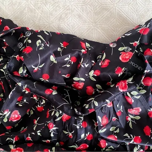 Vanessa Mooney Dress Venus Satin Floral Back-Tie Midi Summer Red Rose S NWT