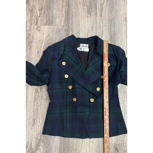 Rafaella Women's Plaid Double Breasted Blazer Gold Buttons Wool Blend Size 8