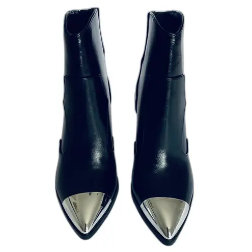 Soda NWT Black Metal Tip Western Booties Zip Faux Leather with Block Heel Sz 6M