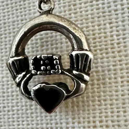 Sterling Silver Claddagh Earrings with Black Onyx Hearts