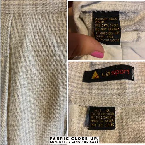 Liz Sport VINTAGE GRAY & OFF WHITE PLAID HIGH WAIST PLEATED TROUSERS (12)