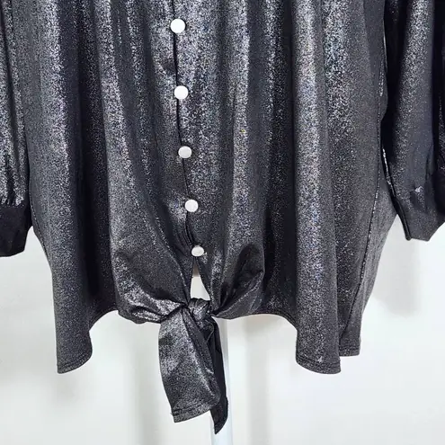 Ny Collection Black Metallic Blouse NWT Size 2X Slinky Black and Silver Top