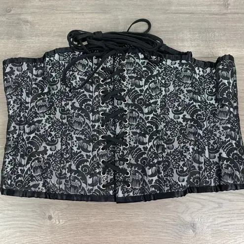 Black&Gray Paisley Brocade Lace Up Corset Sz.36 Black