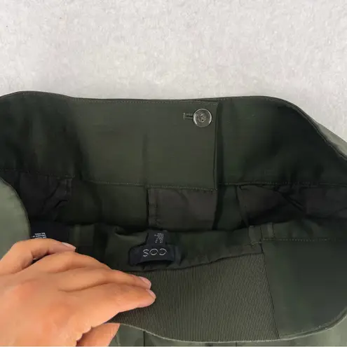 COS Green Stretch Wool Wide Waistband High Rise Tapered Leg Trouser Size 10