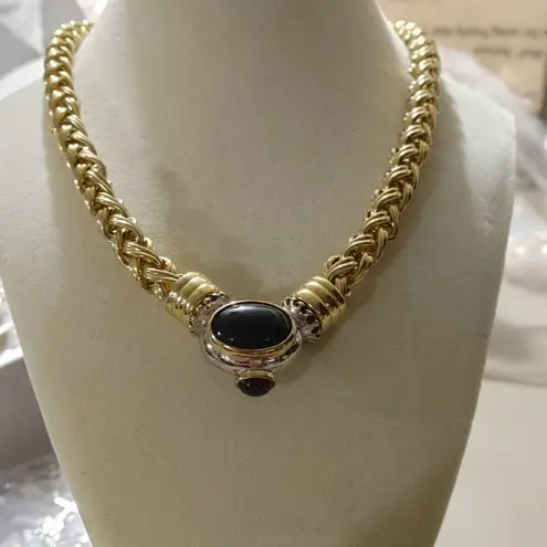 Joseph Esposito Snap Woven Chain Necklace Detachable Pendant Gold Tone Black Red Size 18