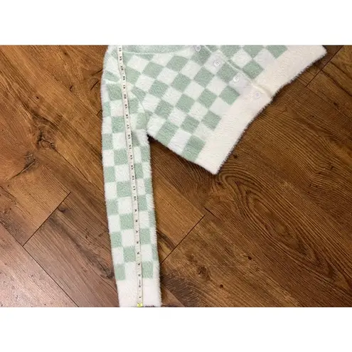 Timing Y2K Women's Large Cardigan Cropped Mint White Checkered Size Large soft & fuzzy thumbnail 7