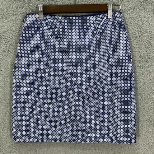 Boden Skirt 6 Blue White Wool Linen Blend Mini Geometric Print Preppy Mod Retro