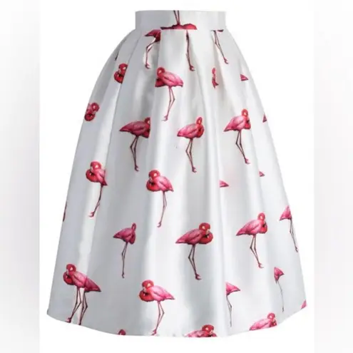 Chicwish Chic Flamingos Pleated A-line Skirt Size Medium Satiny Novelty Print