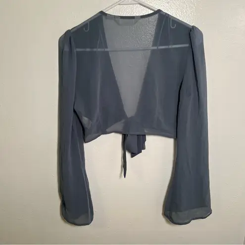 Glassons Cropped Chiffon Top Blue Gray Sheer 8