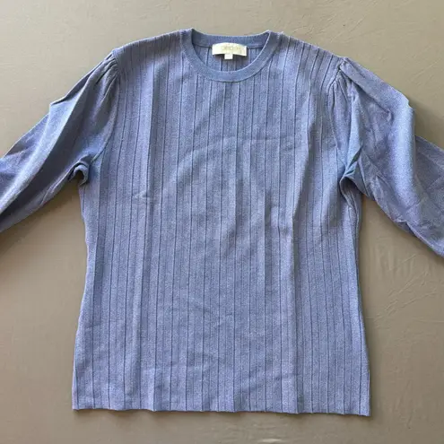 beige. Rib Knit Puff Sleeve Top