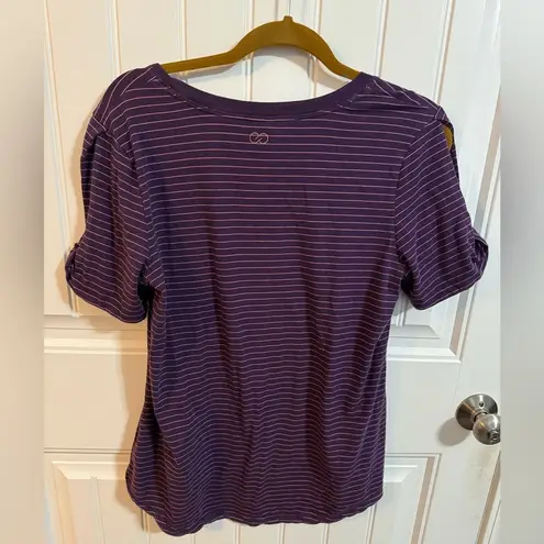 Calia by Carrie Underwood Purple Striped Athletic Tee w/ Knotted Cut Out Sleeve Size XL
