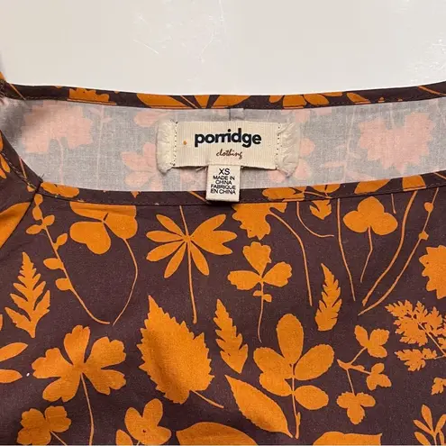 Porridge x Anthropologie Square Neck Puff Sleeve Cotton Poplin Babydoll Dress XS Orange