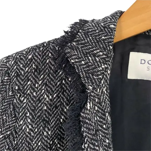 Doncaster Black & White Tweed Fringe Wool Blend Blazer Size 6 Career Jacket