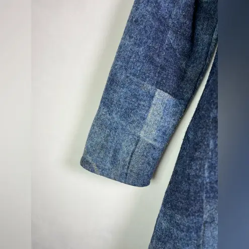 DAMEE Women Blue Patchwork Textured Fleece Coat Small Modern Artsy Button A