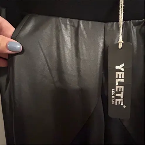 Yelete Point Women's Black Faux Leather Leggings Size S Casual