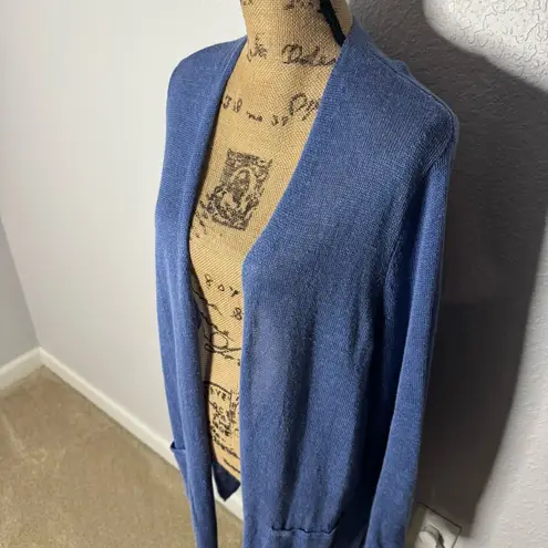 J Jill Open Front Linen Blend Long Duster Cardigan Blue Size L Pockets Coastal Size L - Image 2