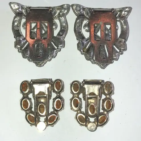 Lot of 2 Shoe Clips Vintage Silver Tone CZ Rhinestones