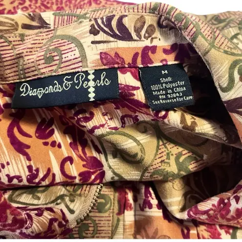 Artsy Gobelin Red Brown All Over Print Full Zip Jacket Size Medium Boho Chic